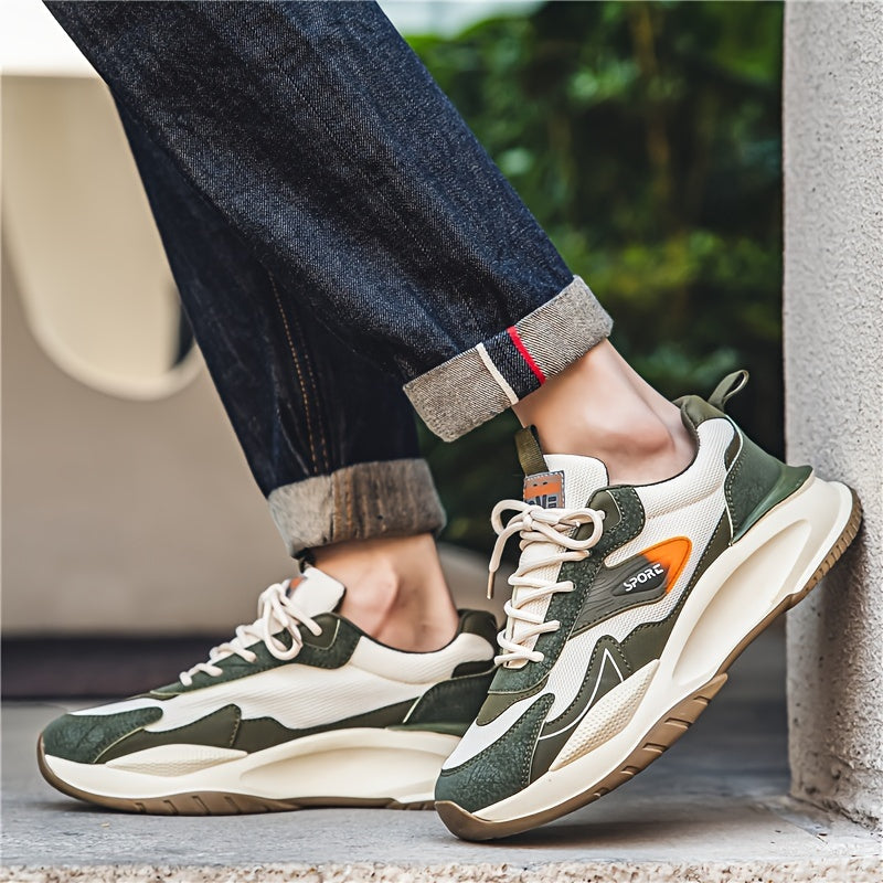 Men's Color Block Chunky Sneakers - Trendy, Comfy, Non-Slip & Durable for Outdoor Activities