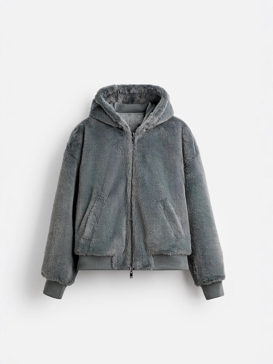 Men's Double-Sided Faux Leather Hooded Bomber Jacket