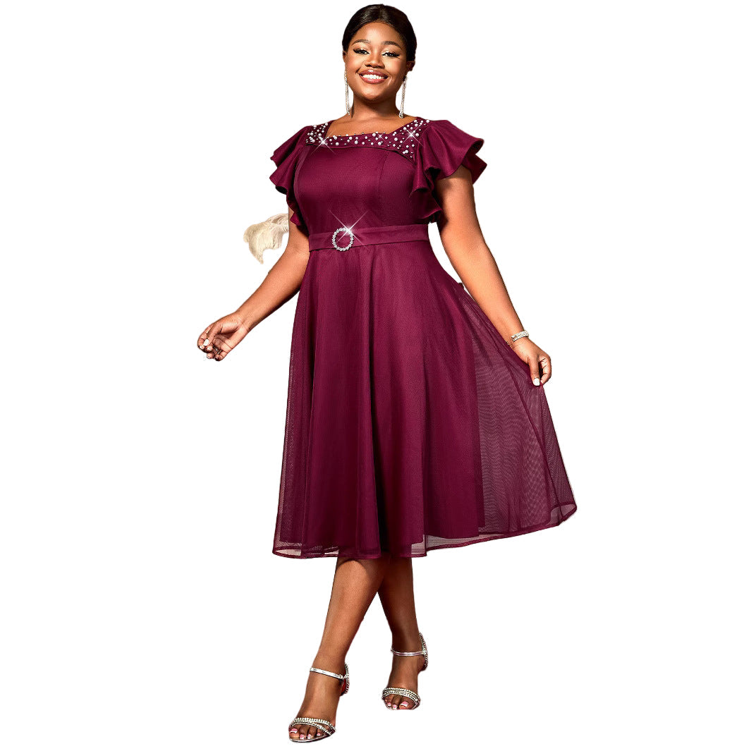 Women’s Summer Mesh Dress – Butterfly Sleeve Ruffles, Elegant Party & Wedding Guest Outfit
