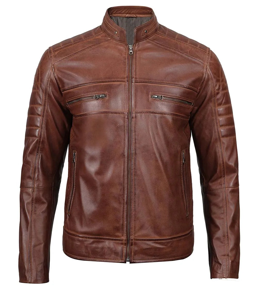 Men's Cafe Racer Leather Jacket | Brown