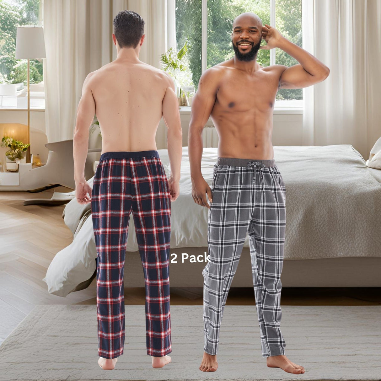 Men's Lightweight Cotton Flannel Pyjama Bottoms - Pack of 2