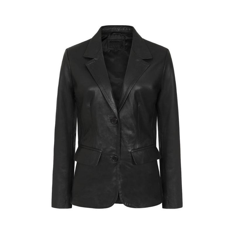 Women's Leather Blazer Coat | Black