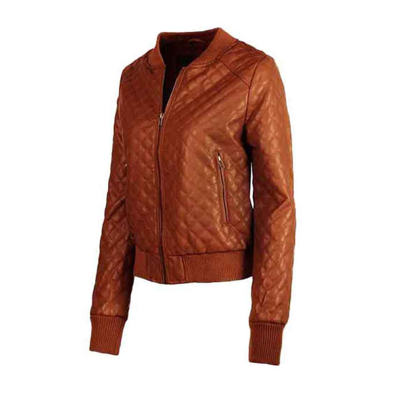 Women's Bomber Zip up Genuine Leather Jacket | Brown