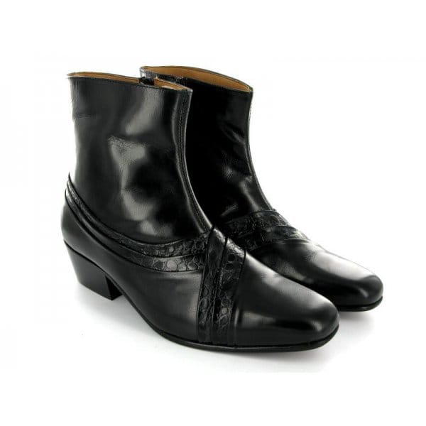 Montecatini ARTURO Mens Cuban Heel Reptile Leather Boots Black