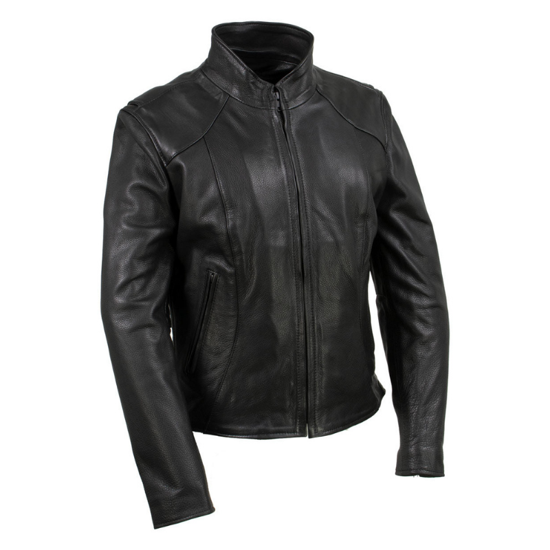 Women's Café Racer Motorcycle Leather Jacket | Black