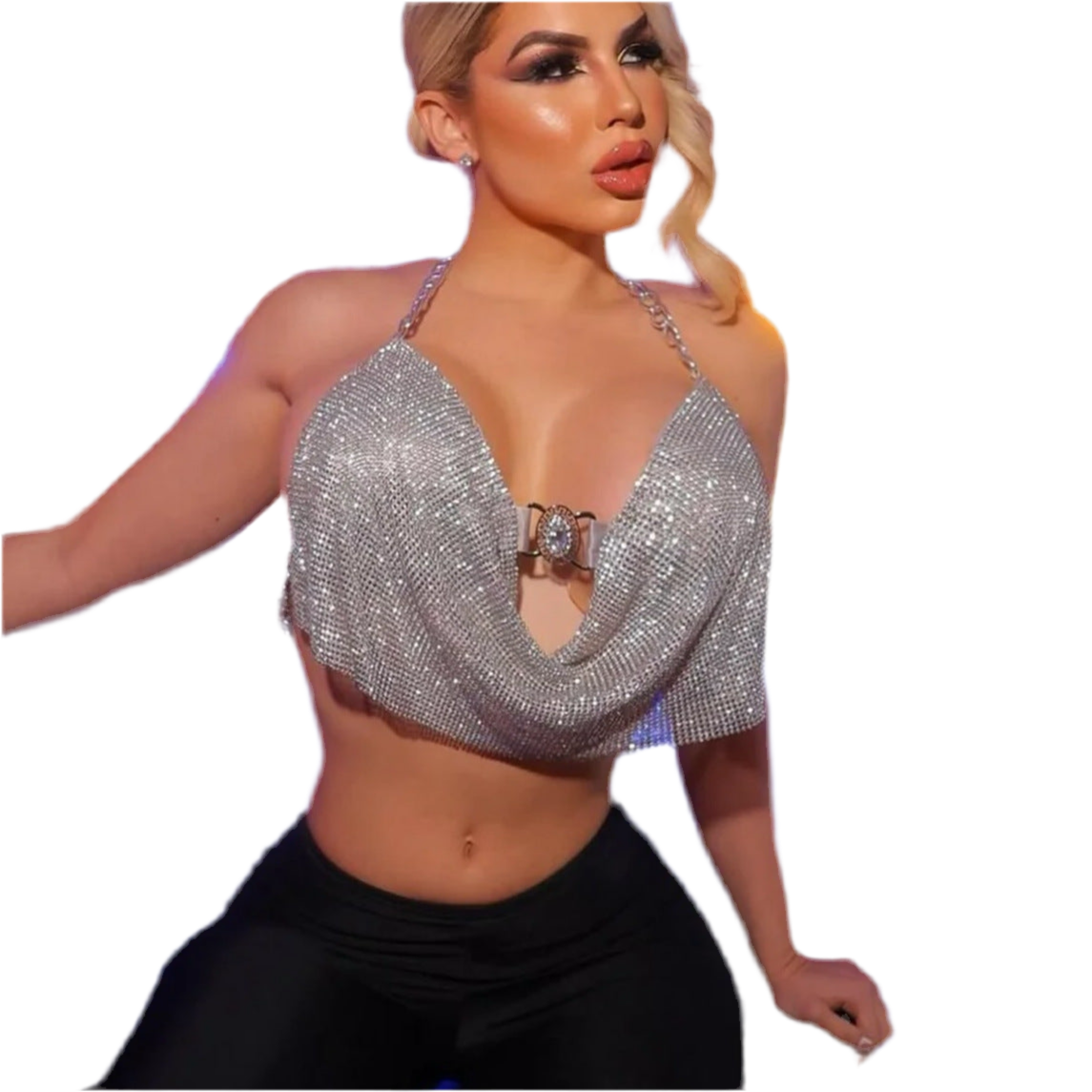 American Hot Top Metal Full Diamond Sexy Chain On Neck Sling