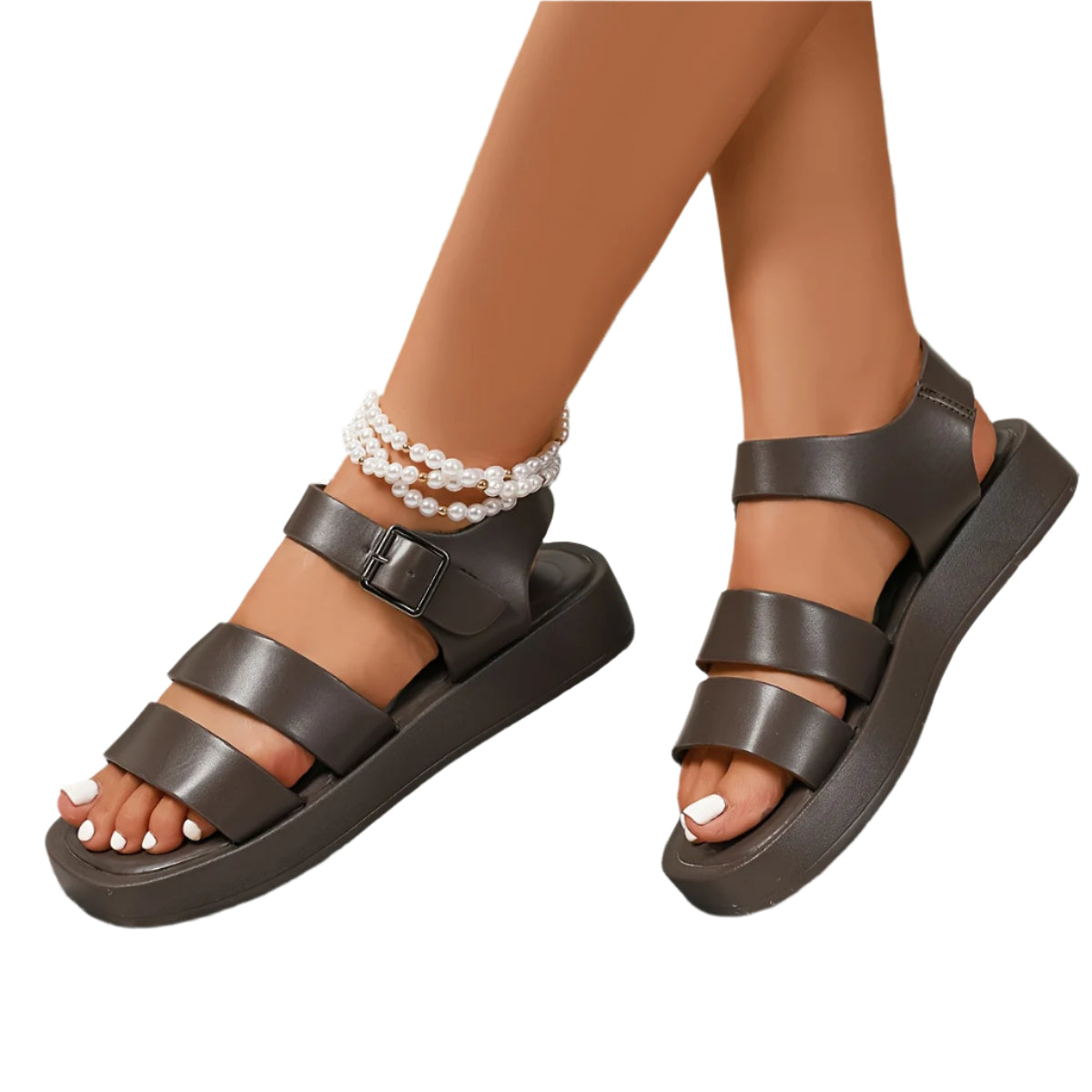 Women'S Summer Classic Solid Color Open Toe Platform Sandals with Buckle