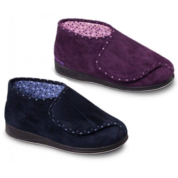 Padders CHERISH Womens (2E Fit) Touch Fasten Boot Slippers Purple