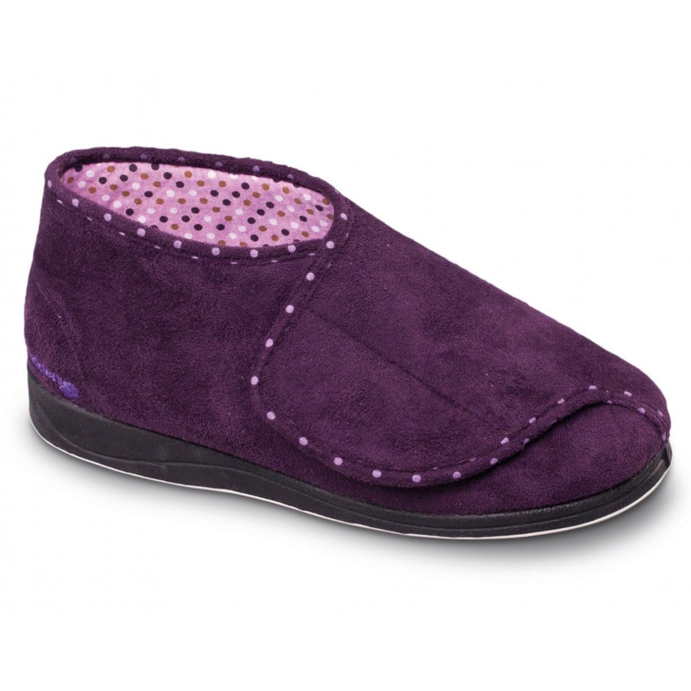 Padders CHERISH Womens (2E Fit) Touch Fasten Boot Slippers Purple