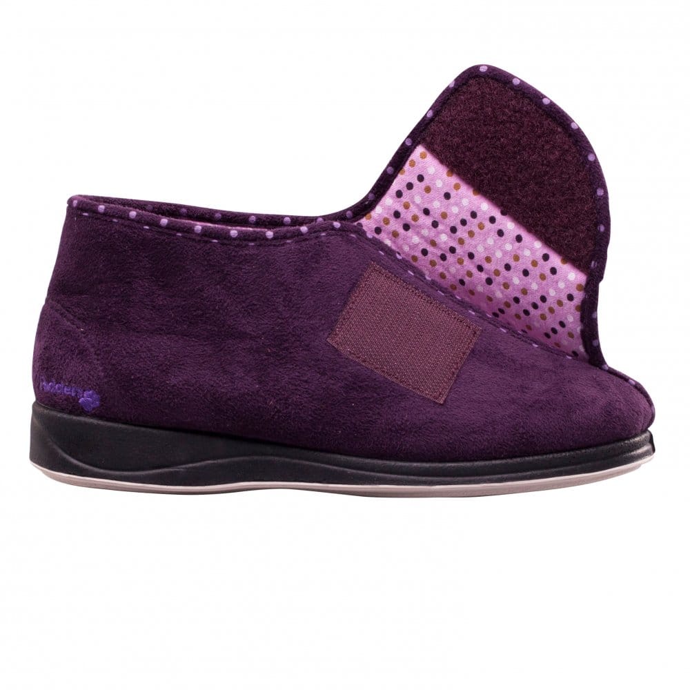 Padders CHERISH Womens (2E Fit) Touch Fasten Boot Slippers Purple