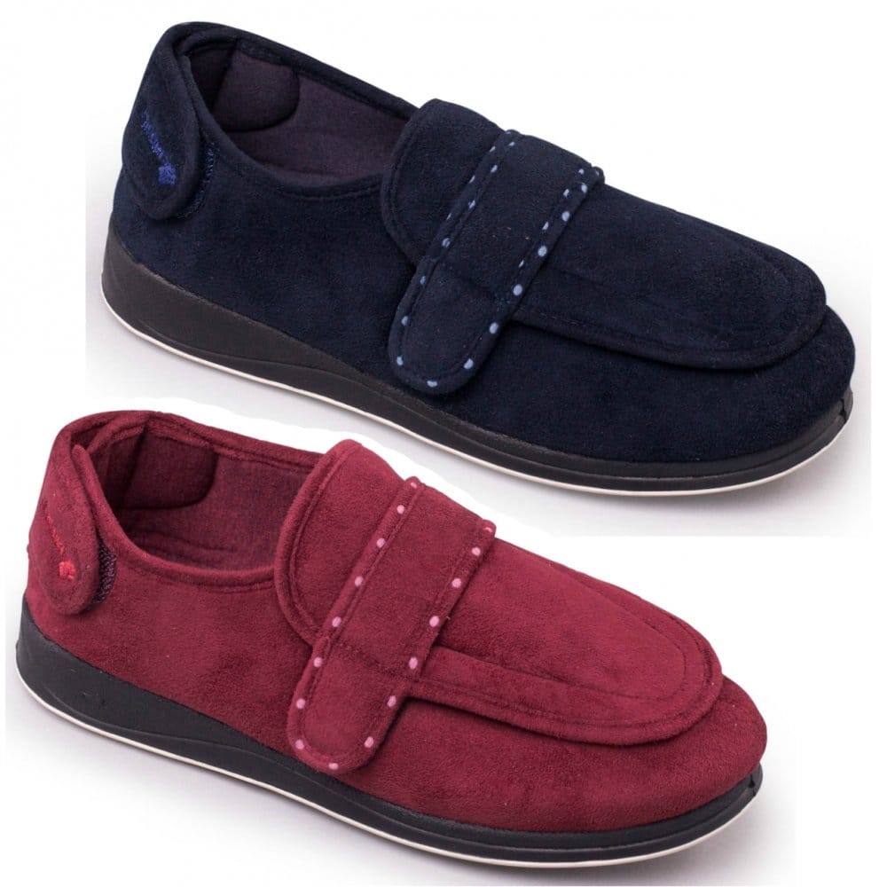 Padders ENFOLD Womens (2E Fit) Touch Fasten Full Slippers Burgundy