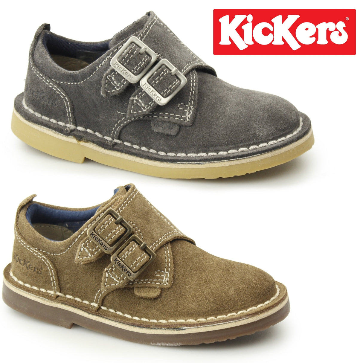 Kickers ADLAR MONK DSTRAP Kids Suede Monkstrap Shoes Light Tan