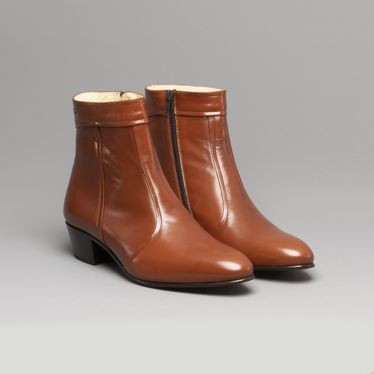 EMMANUEL Mens Leather Cuban Heel Boots Armagnac