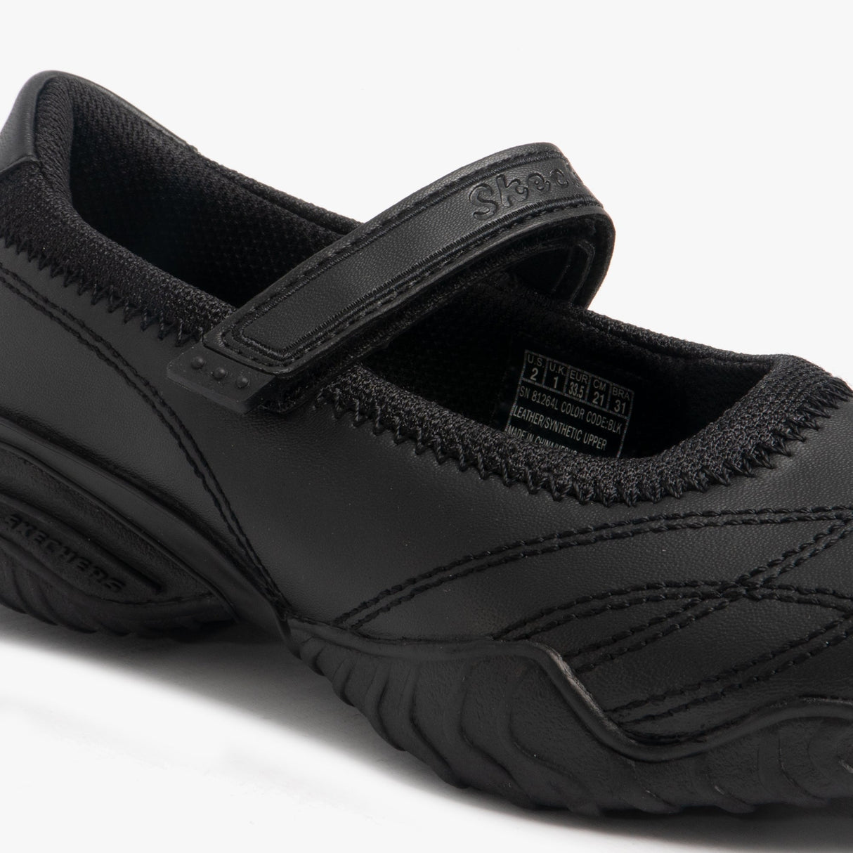 Skechers 81264L/BLK VELOCITY POUTY Girls Leather School Shoes Black