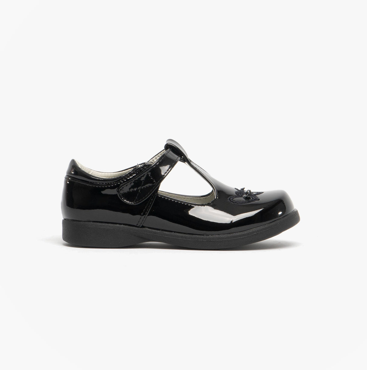 Boulevard Girls Touch Fasten T-Bar School Shoes Black Patent