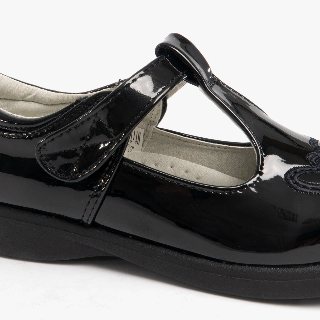 Boulevard Girls Touch Fasten T-Bar School Shoes Black Patent