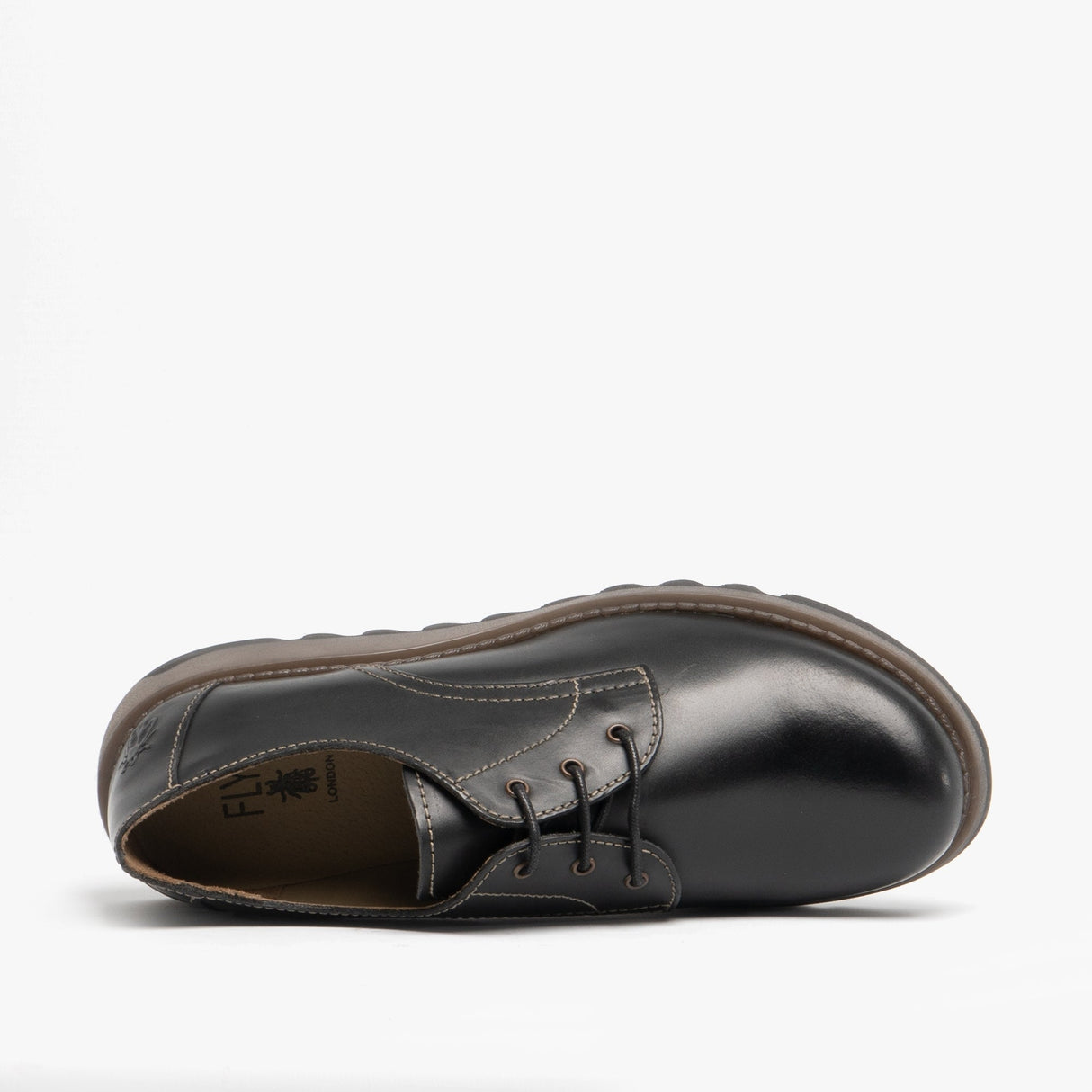 Fly London SIMB K Girls Leather Lace Derby Shoes Black