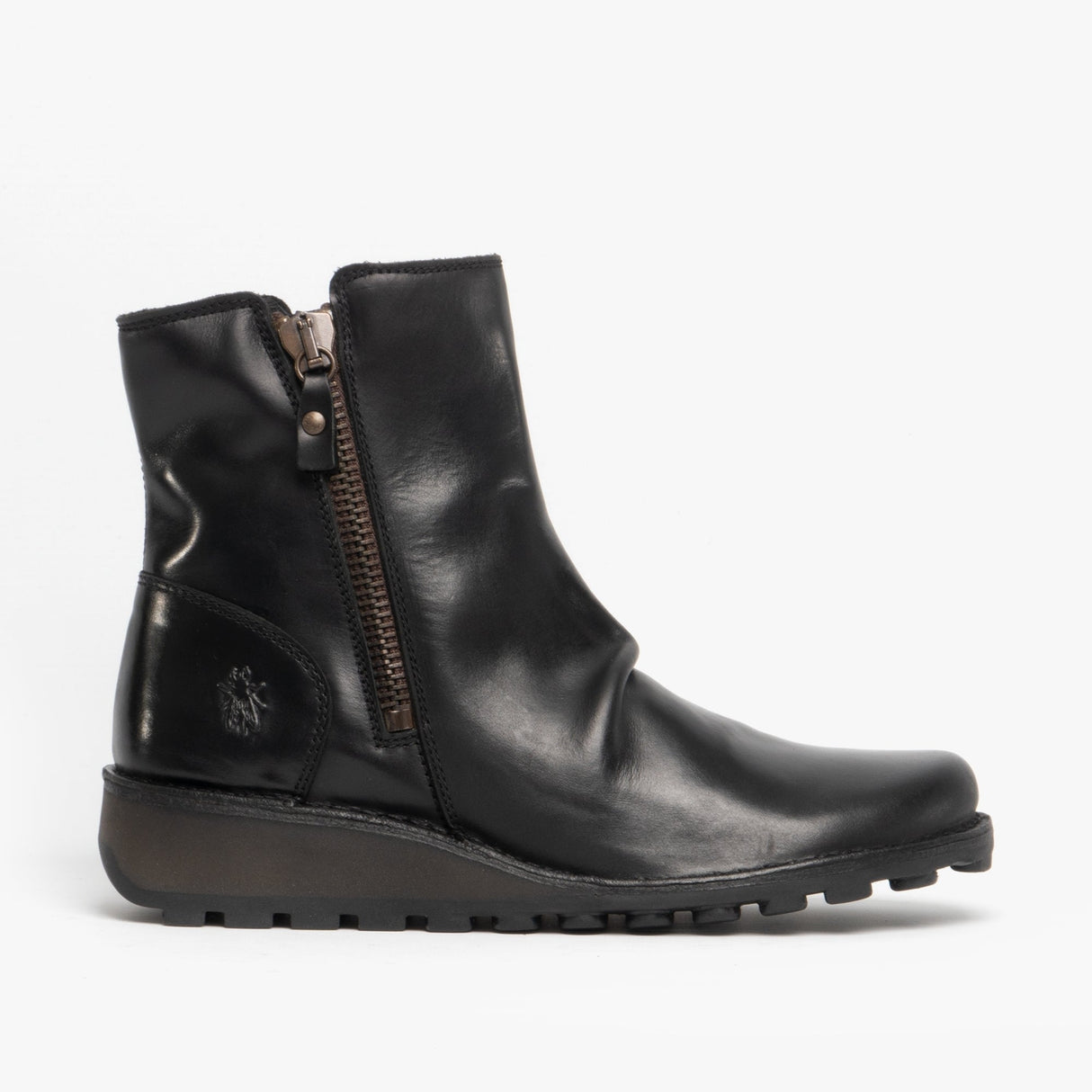 Fly London MON944FLY Womens Leather Wedge Ankle Boots Black