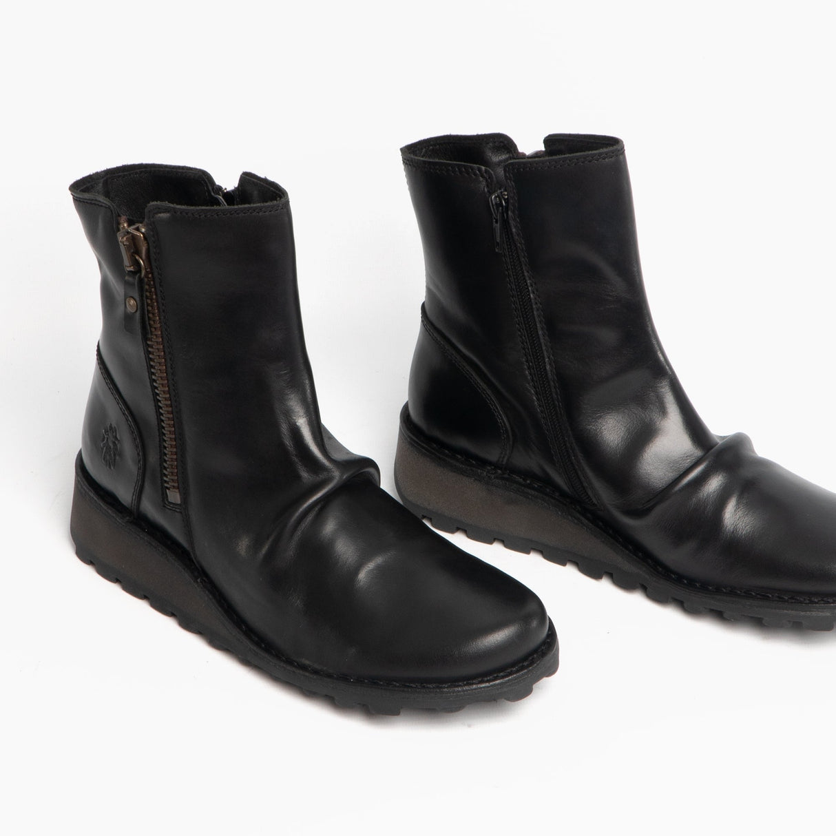 Fly London MON944FLY Womens Leather Wedge Ankle Boots Black