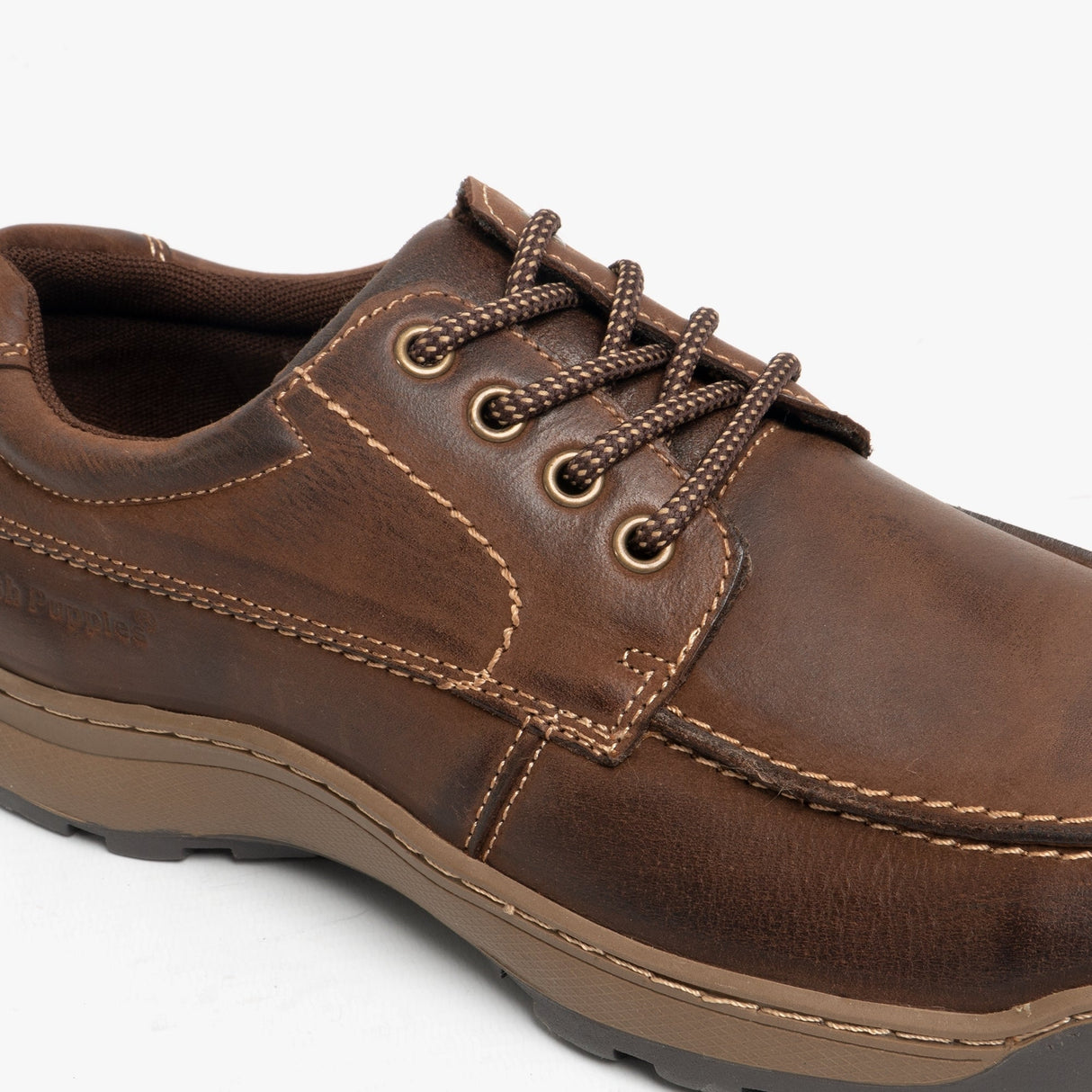 Hush Puppies TUCKER Mens Leather Casual Shoes Brown