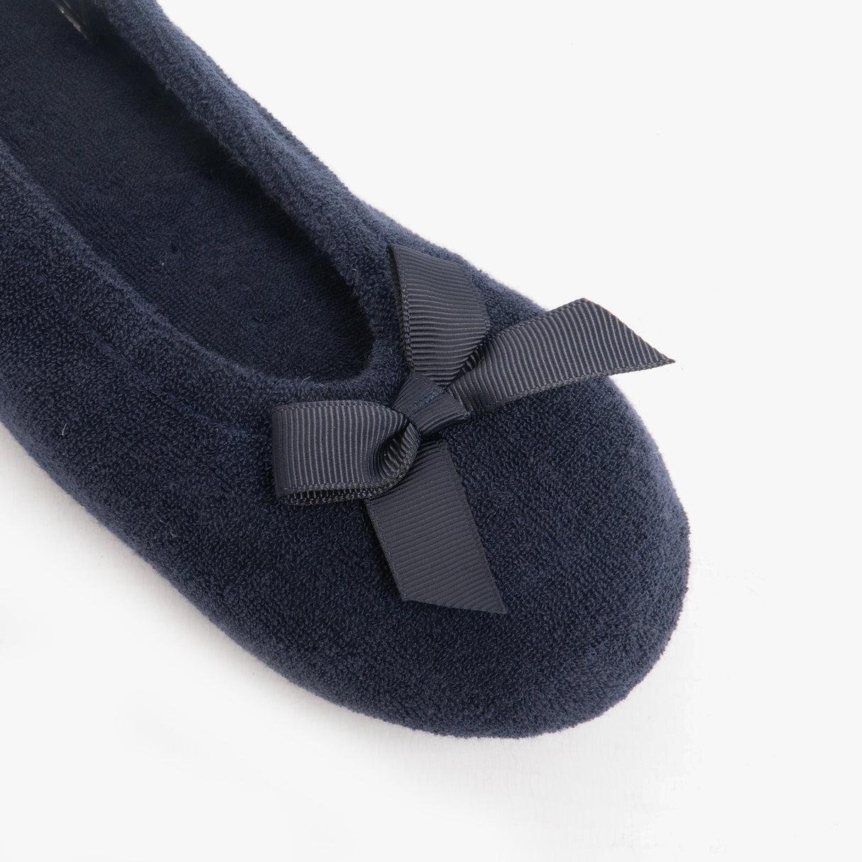 Totes Isotoner STRETCH TERRY BOW Womens Ballerina Slippers Navy