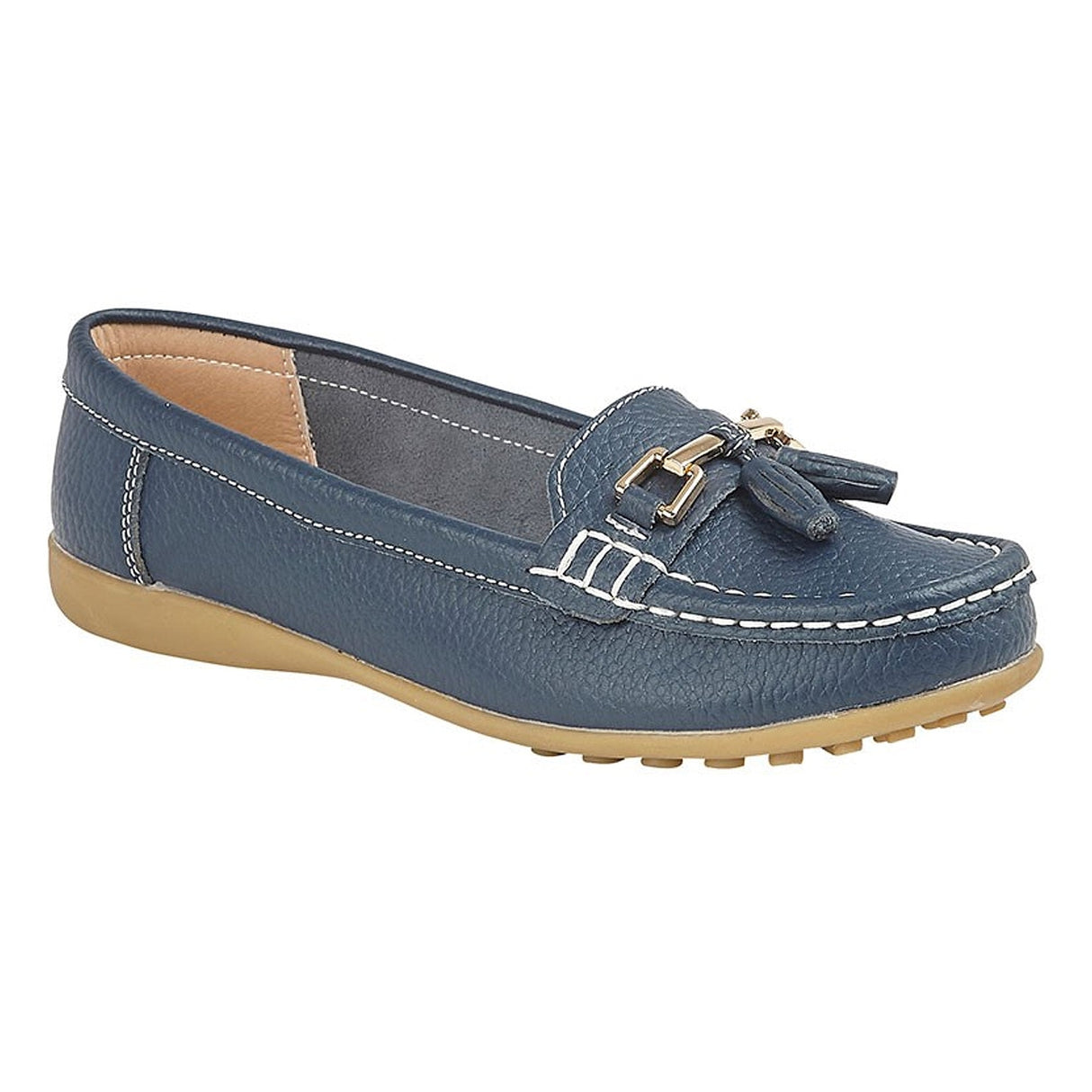 Boulevard CAMILLA Womens Leather Tassle Loafers Navy
