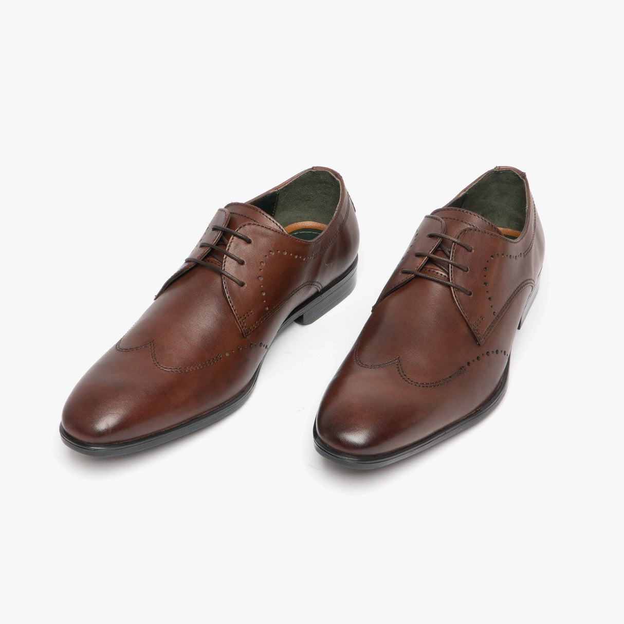 Silver Street London MORTIMER Mens Leather Chisel Toe Semi Brogues Chocolate Brown