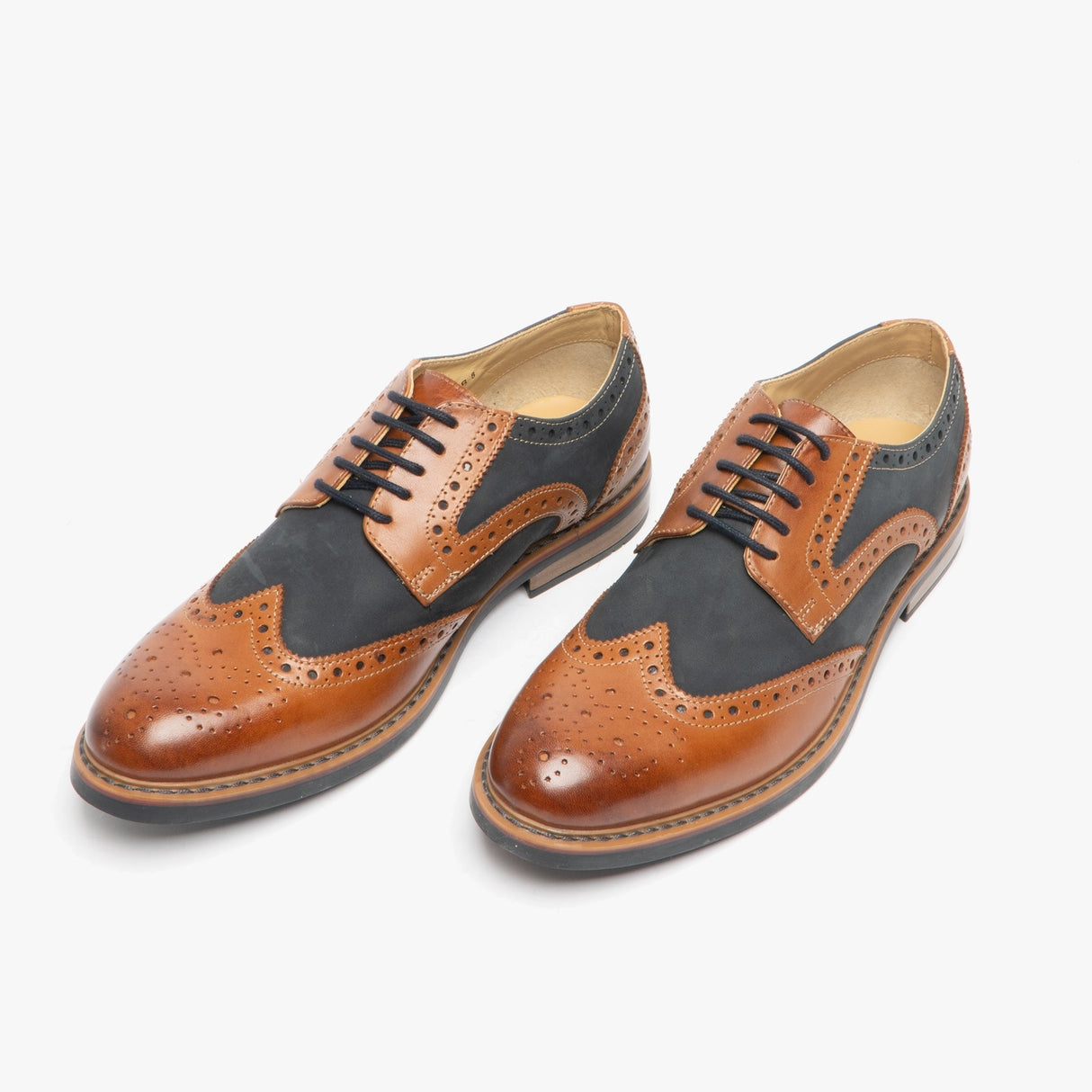 Roamers ARNOLD Mens Leather/Nubuck Brogue Oxford Shoe Dark Tan/Navy