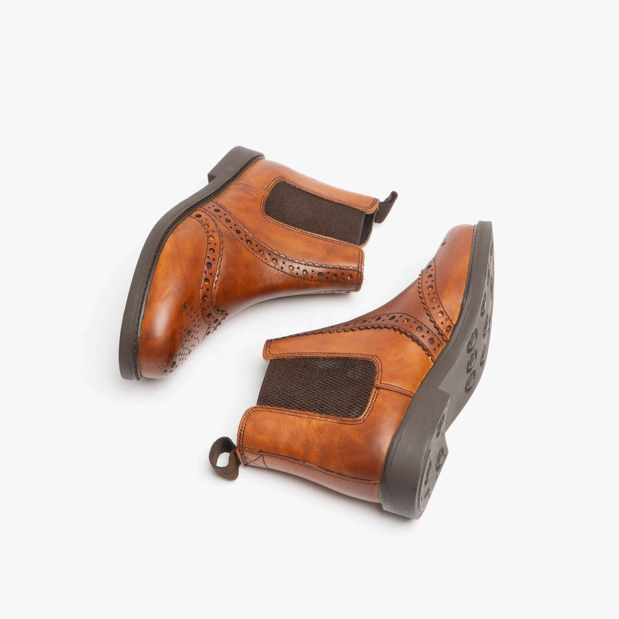 Roamers JOHNNY Boys Leather Brogue Chelsea Boots Tan