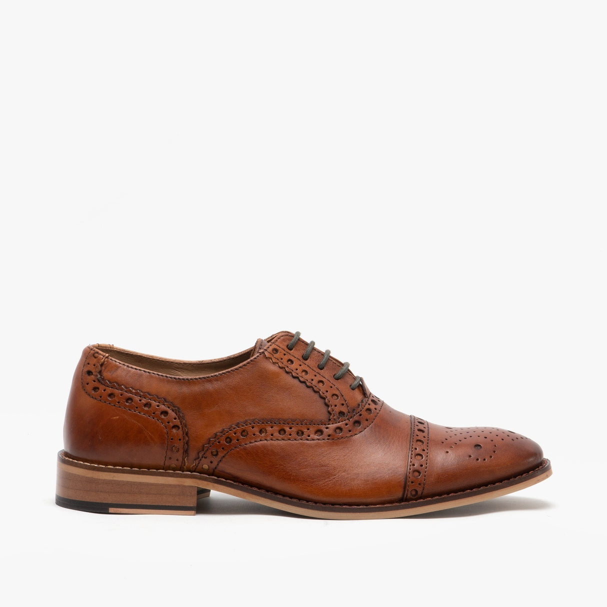 Roamers TREVOR Mens Leather Capped Brogue Shoes Tan