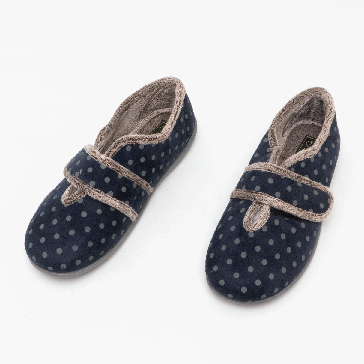 LUCY Womens Touch Fasten Slippers Navy/Grey
