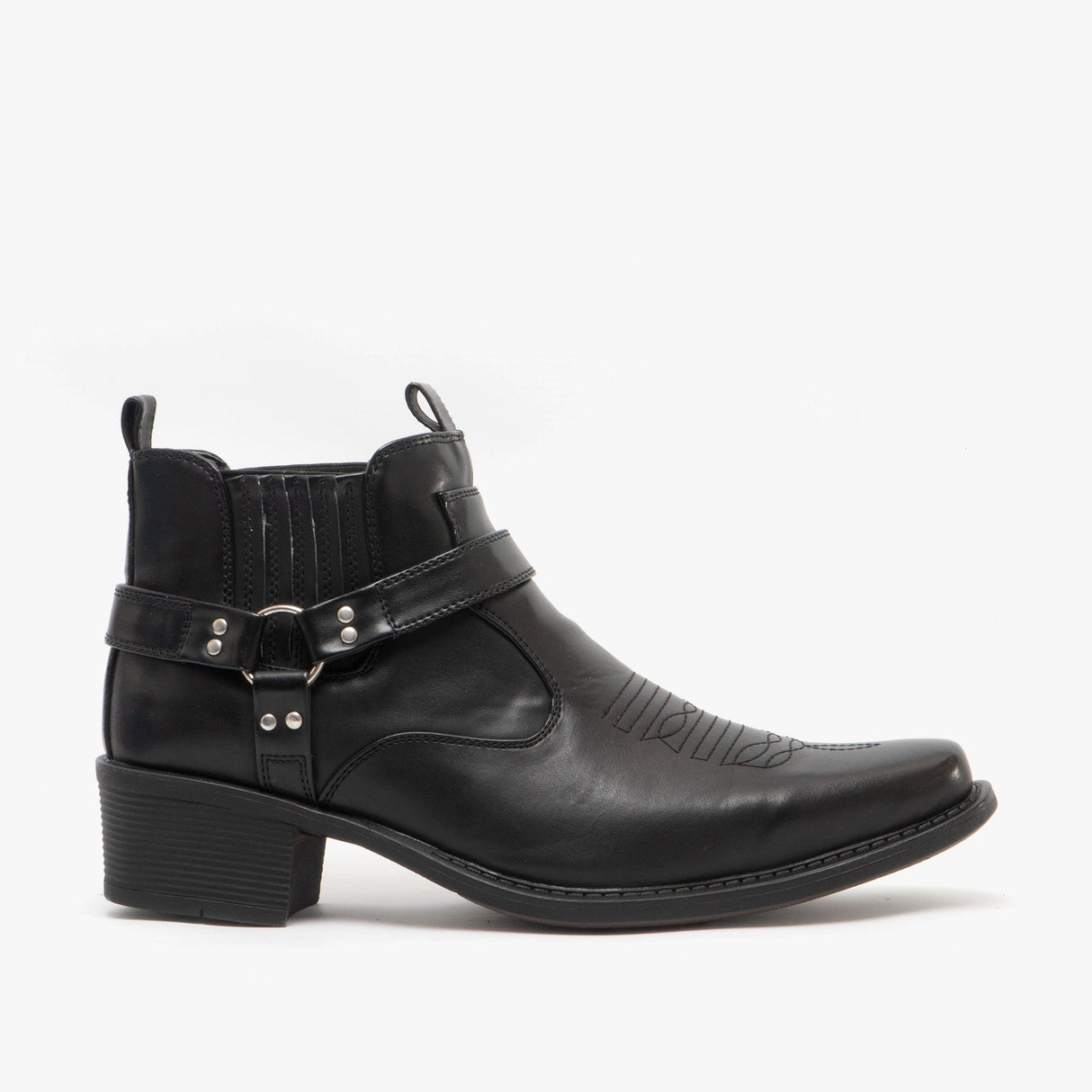 US Brass EASTWOOD Mens Harness Ankle Cowboy Boots Black