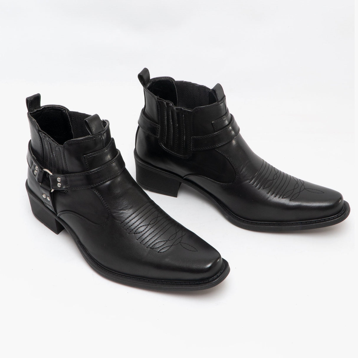 US Brass EASTWOOD Mens Harness Ankle Cowboy Boots Black