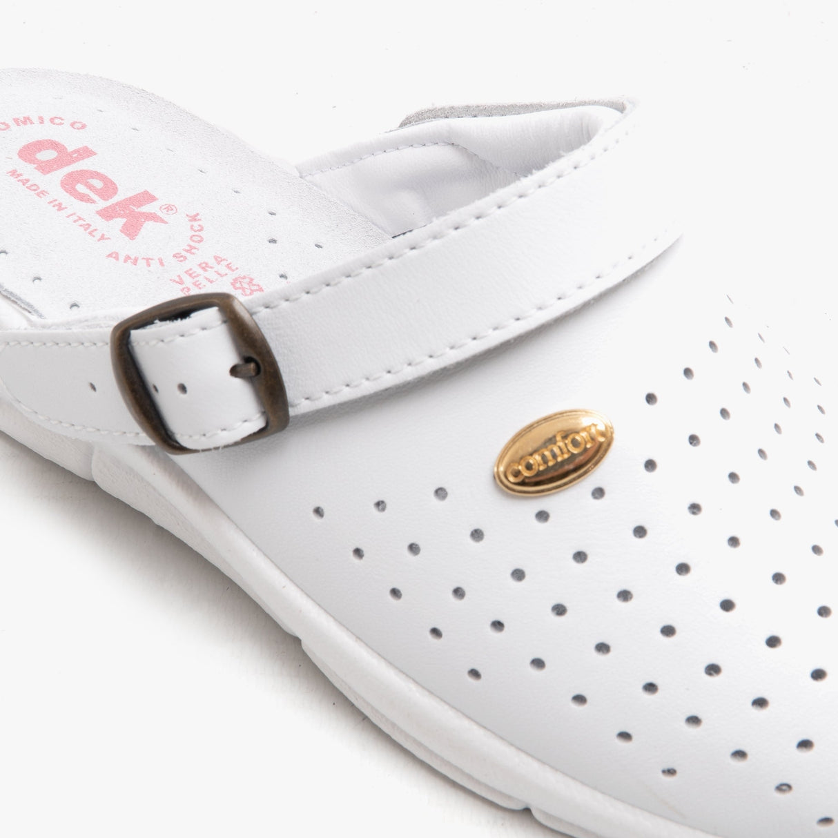 DEK JANETTE Womens Leather Mule Clogs Sandals White