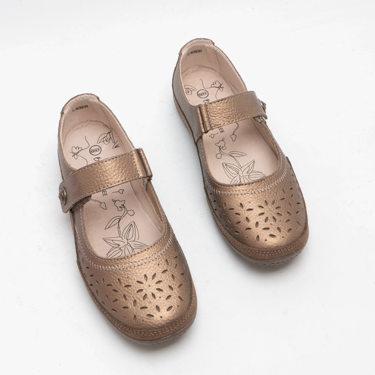 Boulevard ALEX Womens Extra Wide EEE Leather Velcro Mary Jane Shoes Bronze