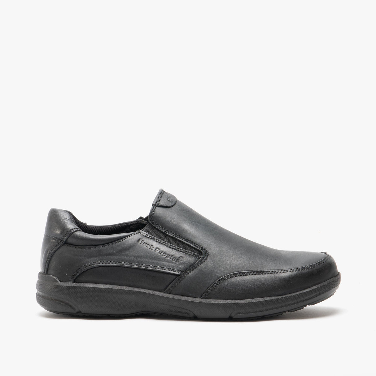 Hush Puppies AARON Mens Leather Slip On Shoes Black