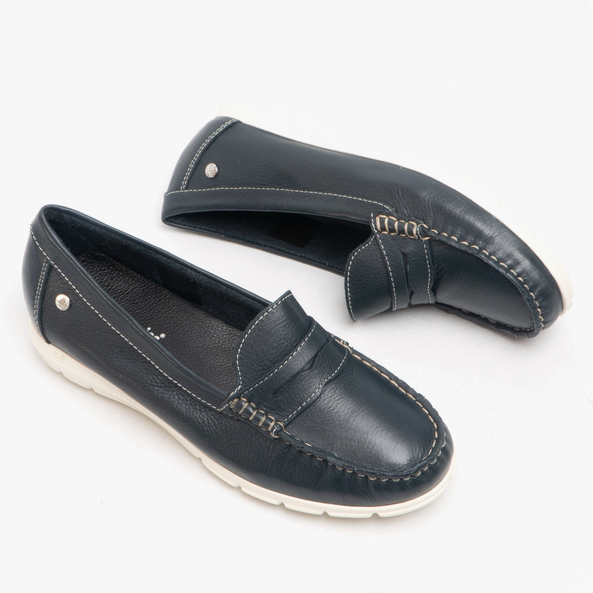 Hush Puppies PAIGE Womens Leather Loafers Navy