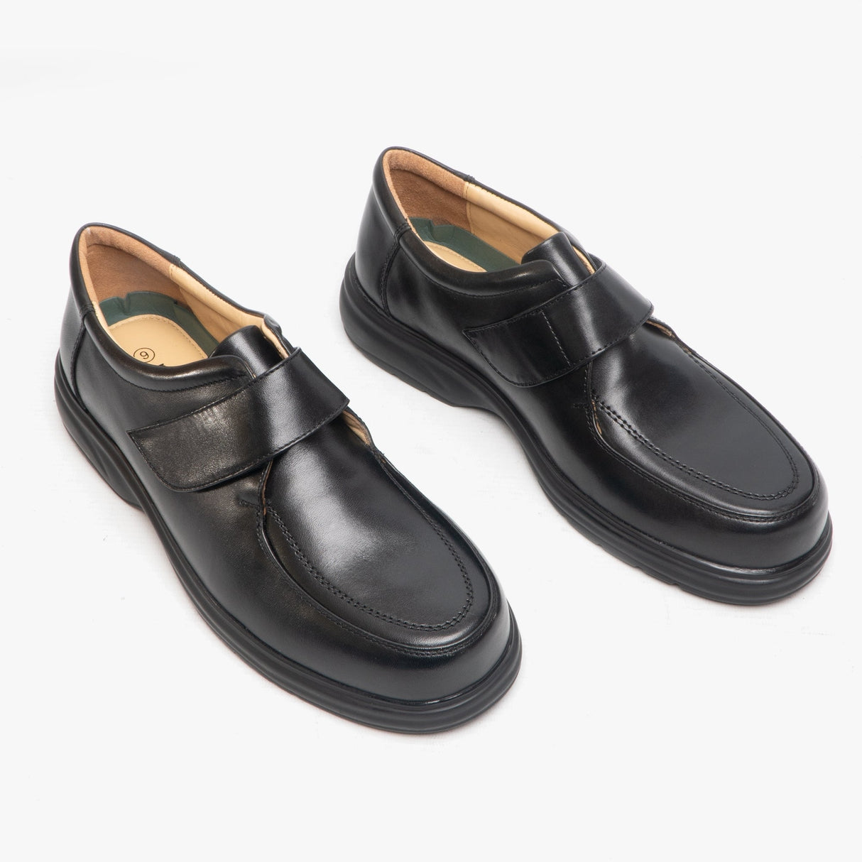 Roamers JADEN Mens Leather Wide (E) Fit Touch Fasten Shoes Black