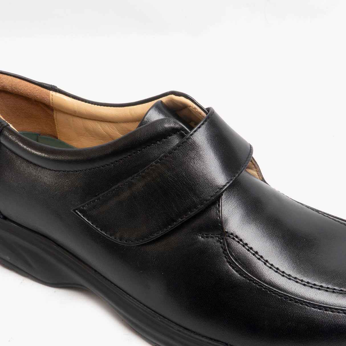 Roamers JADEN Mens Leather Wide (E) Fit Touch Fasten Shoes Black