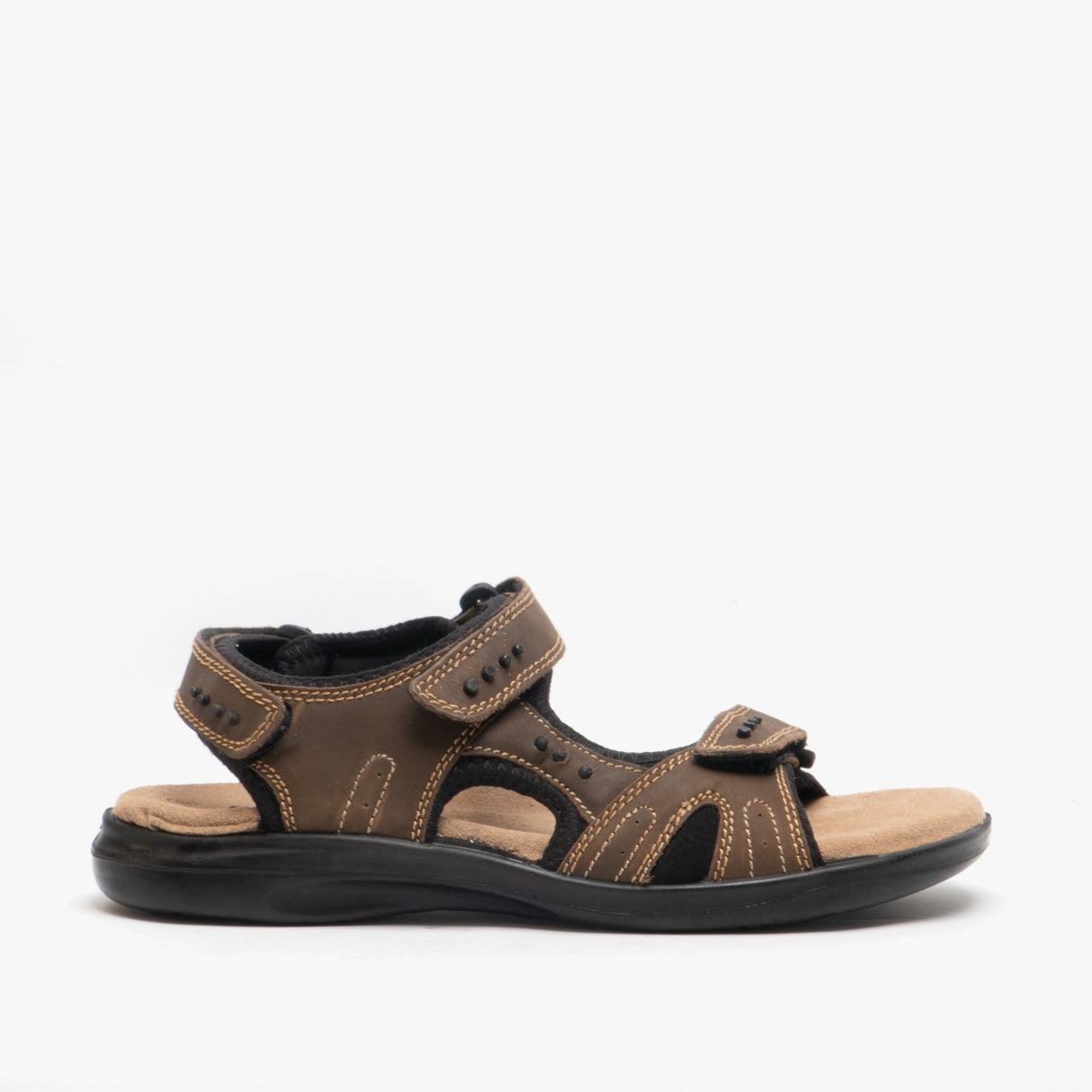 Roamers JASPER Mens Leather Velcro Sports Sandals Brown