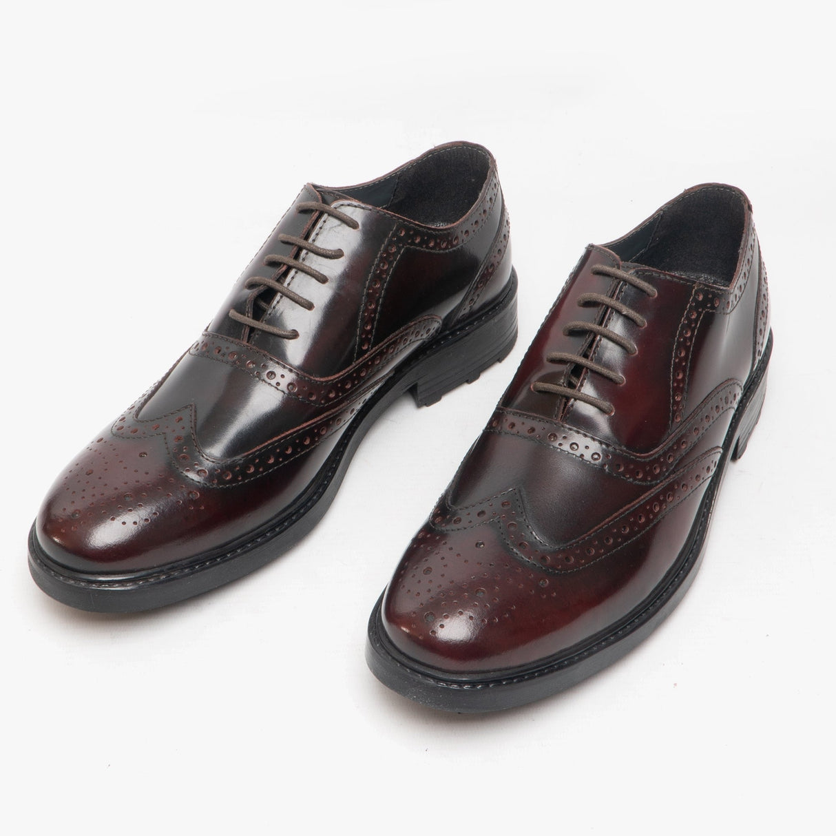 Roamers SILAS Mens Leather Brogue Lace Up Oxford Shoes Oxblood Hi-Shine