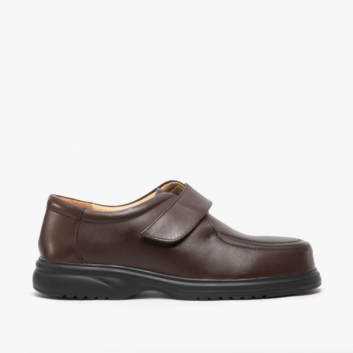 Roamers JADEN Mens Leather Wide E Fit Touch Fasten Shoes Brown