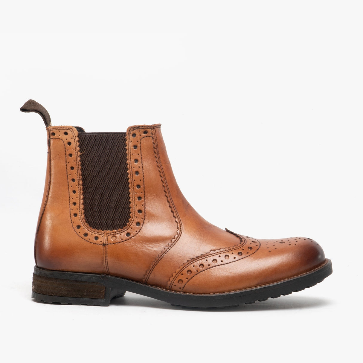 Roamers BILBAO Mens Chelsea Gusset Brogue Boots Tan