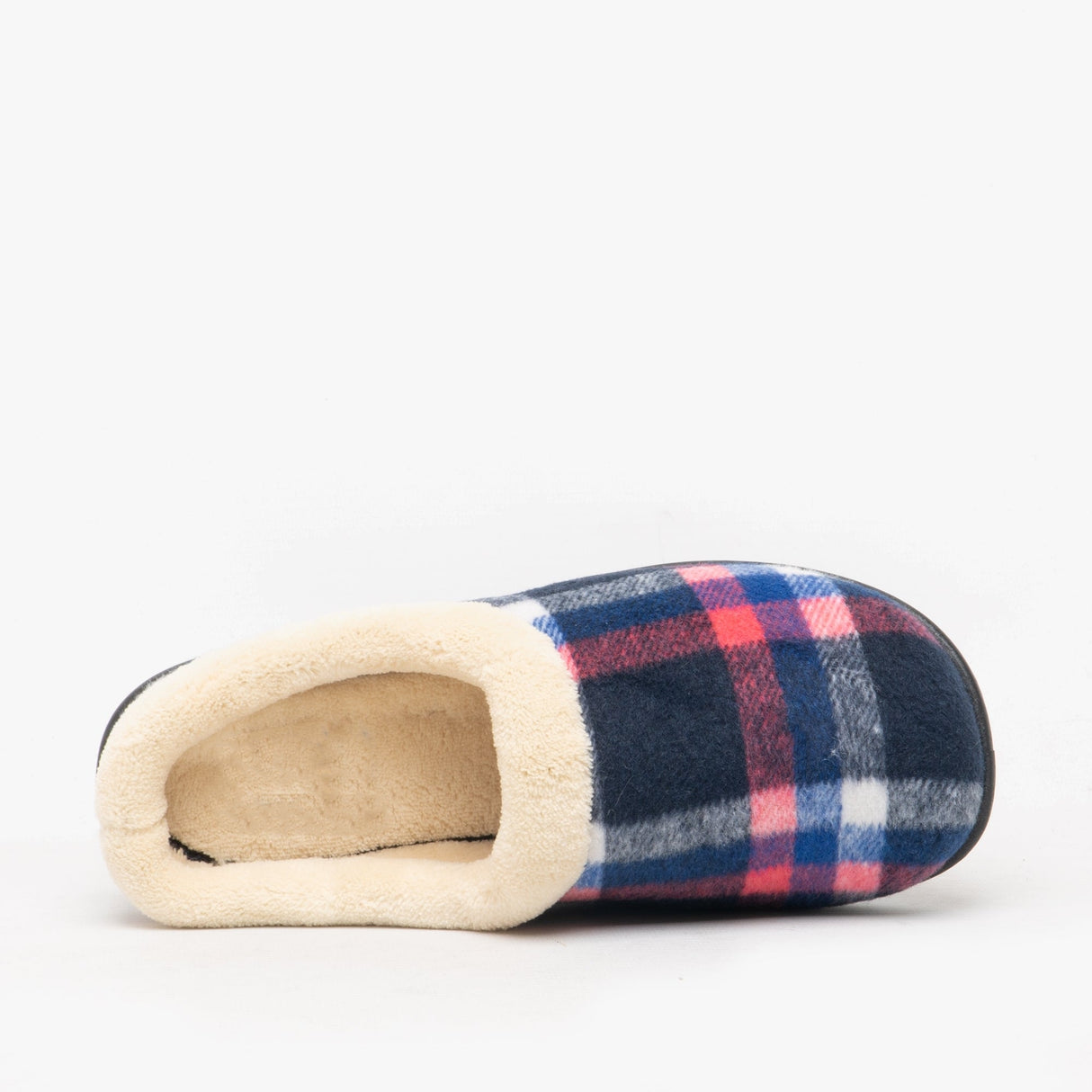 HOS Comfort SOPHIE Womens Teddy Lined Checked Mules Navy