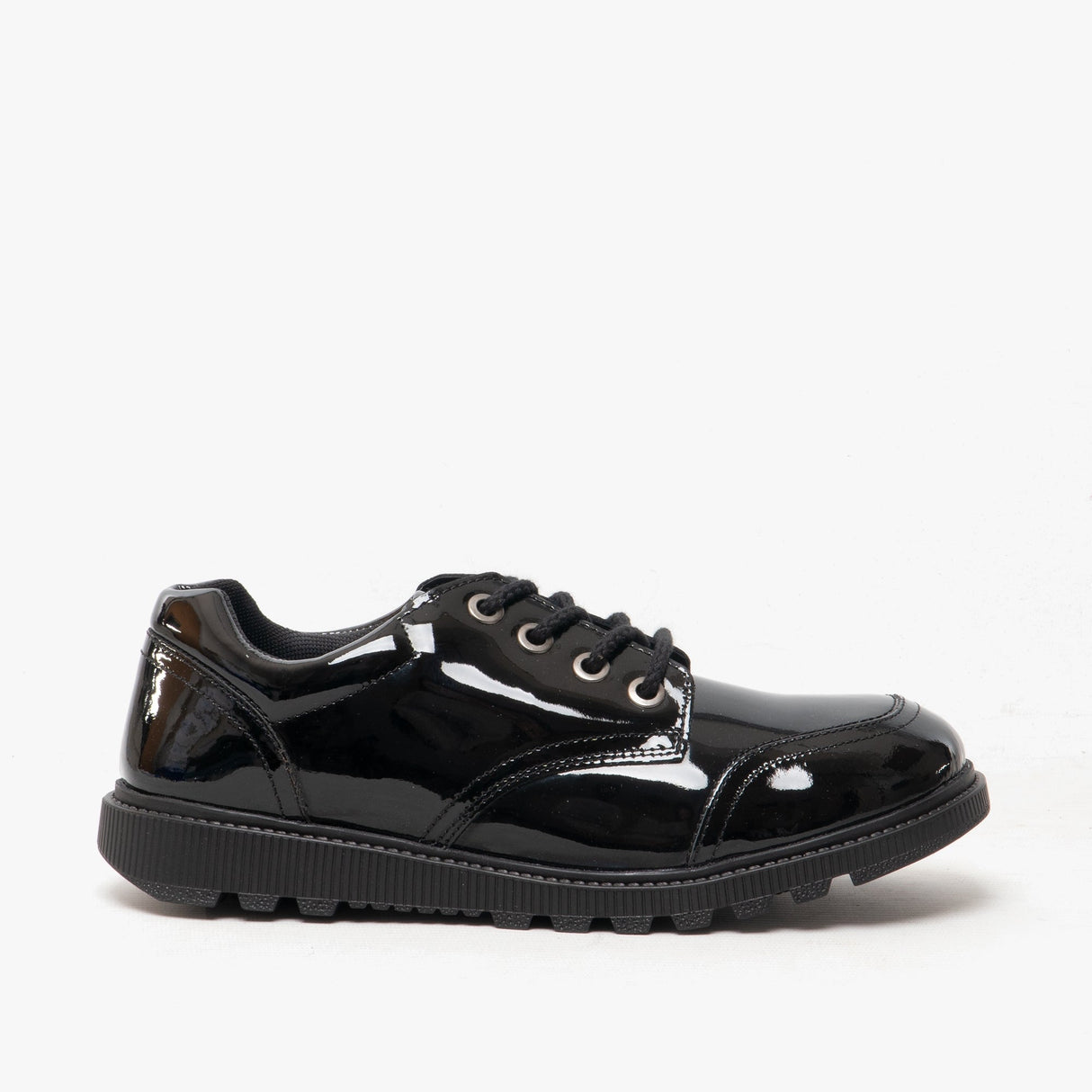 KIERA Girls Leather School Shoes Patent Black