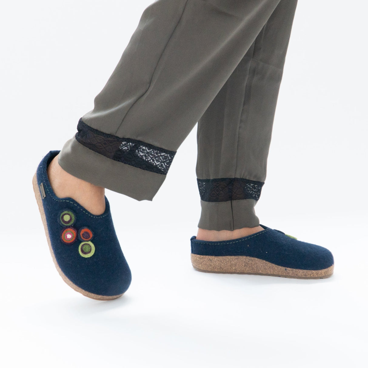 Haflinger KANON Womens Felt Wide Fit Mule Slippers Denim Blue