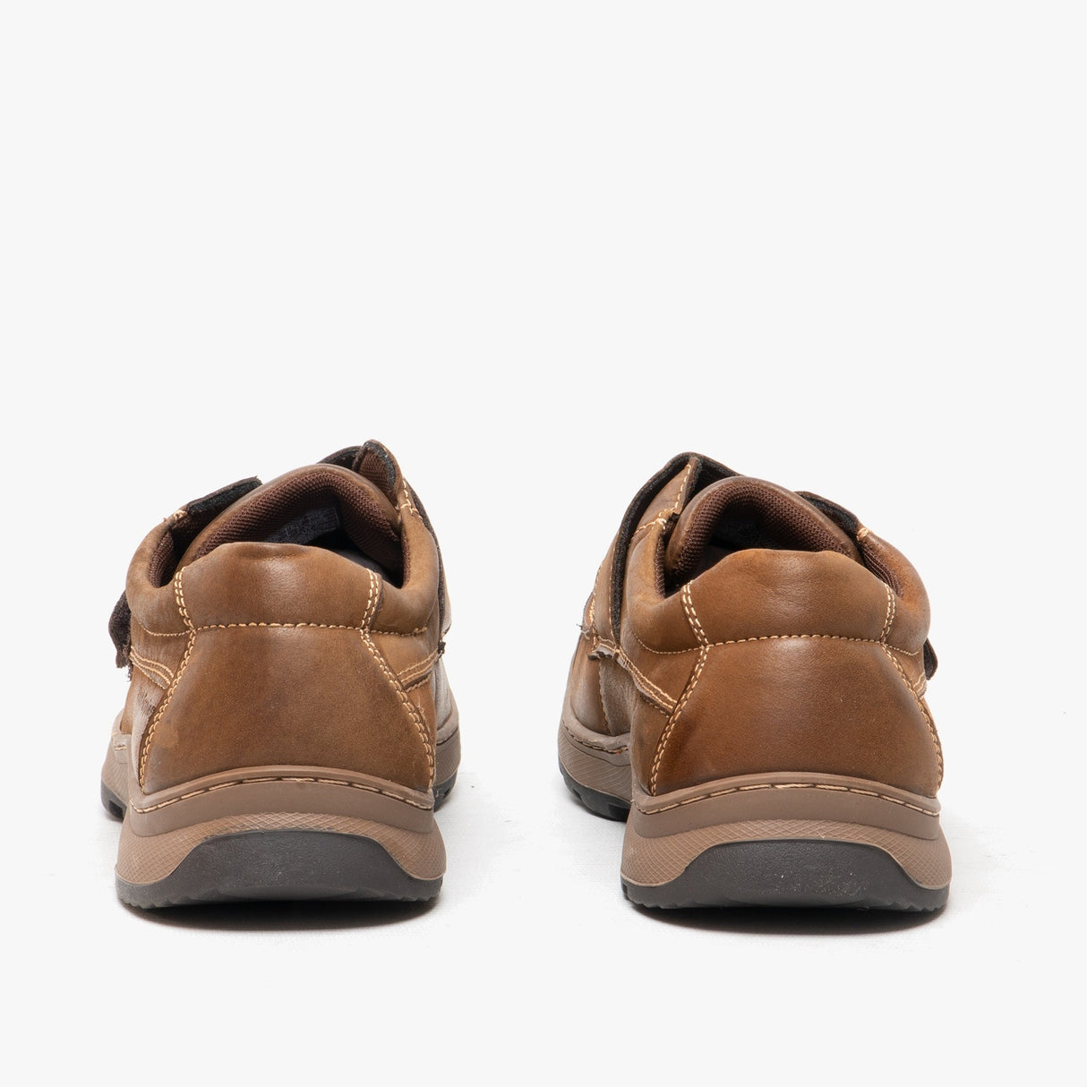 Hush Puppies CASPER Mens Leather Touch Fasten Shoes Brown