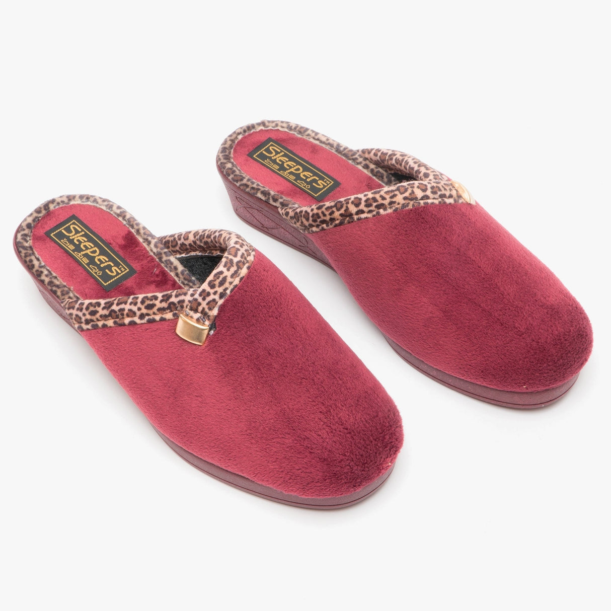 Sleepers JACKIE Womens Velour Mule Slippers Burgundy