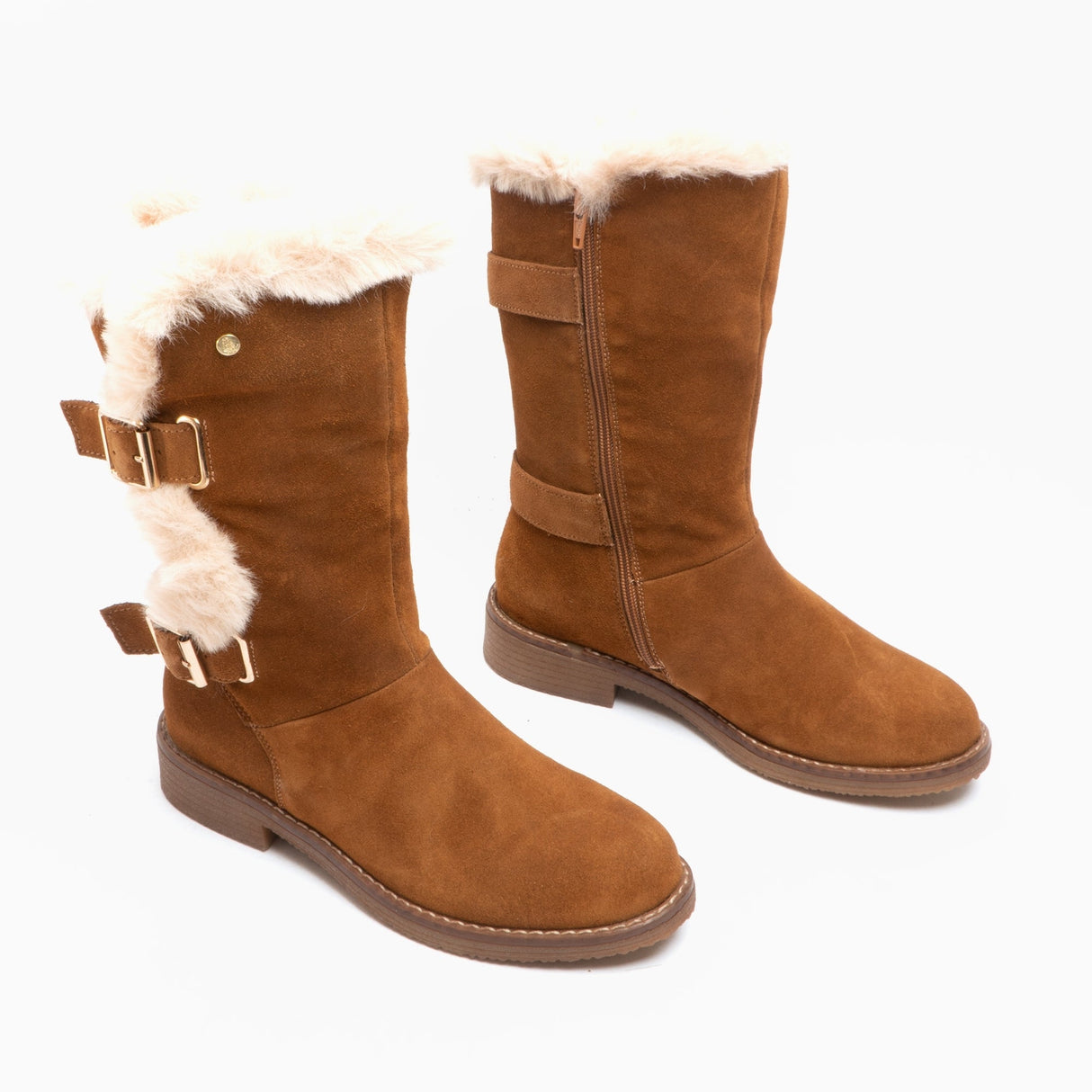 Hush Puppies MEGAN Womens Suede Mid Height Boots Tan