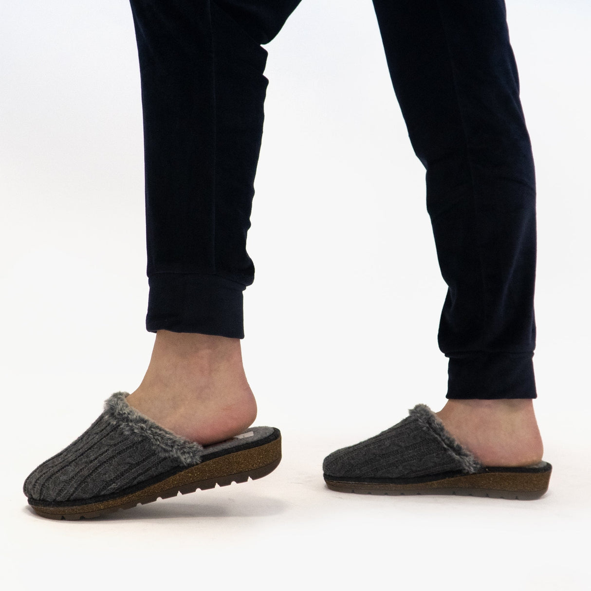 HOS Comfort MEGAN Womens Wool Mule Slippers Grey